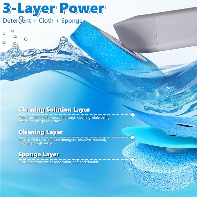 Disposable Toilet Brush Cleaning System, Disposable Toilet Cleaner Wand and Holder Set with 60 Toilet Wand Refills, Extended Handle for Toilet Bowl Cleaners, Bathroom Cleaning, Bathtub