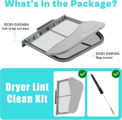 Upgraded DC97-16742A Lint Trap Filter fit for Samsung Dryer with Stainless Steel Screen DC61-03048A DC61-02610A DV45H7000EW DV40J3000GW DV48H7400EW with Dryer Lint Brush Vent Cleaner by prime&swift