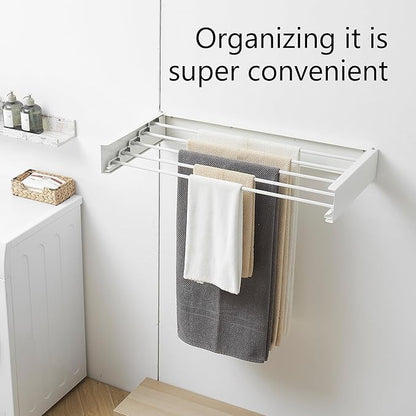 RFOUO Clothes Drying Rack, Laundry Hanging Rack Collapsible, Wall Mounted Drying Rack for Laundry, Foldable Drying Rack Indoor Outdoor, 31.5" Wide, 5 Aluminum Rods, 60 lb Capacity (White 31.5")