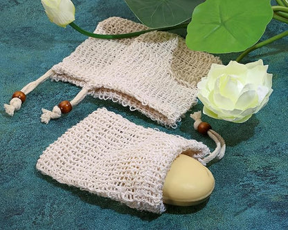 3pcs Soap Bag Net Pouch Saver Pocket Soap Lifting Pads Natural Sisal Jute Foaming Mesh Body Scrubber Bath Exfoliator Exfoliating Drying Soap Holder for Shower Gift DIY Craft (10x12cm, Apricot)