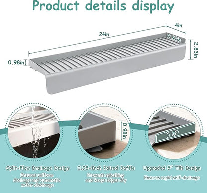 Silicone Sink Edge Protector Splash Guard, 24x4 Inch with Suction Cups & 5°Tilt, Cuttable for Kitchen Bathroom Countertops, Granite Quartz Surfaces (Gray)