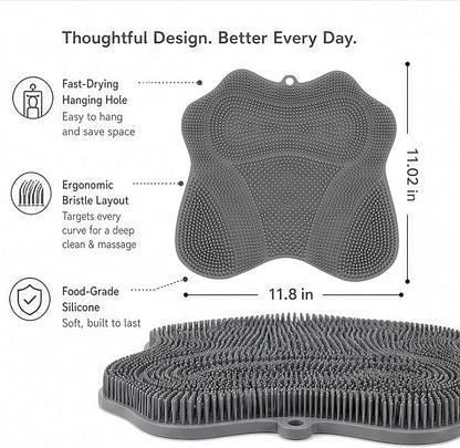 Dual-Sided Silicone Shower Foot Scrubber Mat – Foot Scrubber in Shower for Deep Cleaning & Exfoliation | Wall-Mounted Shower Foot Scrubber Mat & Back Cleaner for Men and Women (Grey, Standard)