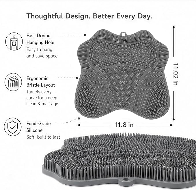 Dual-Sided Silicone Shower Foot Scrubber Mat – Foot Scrubber in Shower for Deep Cleaning & Exfoliation | Wall-Mounted Shower Foot Scrubber Mat & Back Cleaner for Men and Women(Pink, Standard)