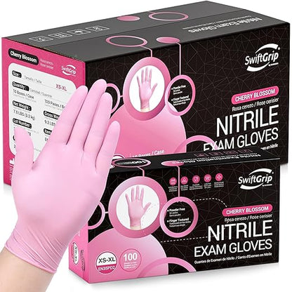 SwiftGrip Pink Nitrile Gloves, 3-mil, Industrial Gloves Disposable Latex Free, for Cleaning & Esthetician, Rubber Powder-Free, 1000-ct Case (Medium)