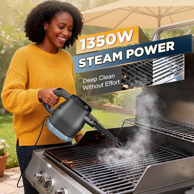 Handheld Steam Cleaner, 3S Fast Heating Pressurized Steamer with Smart Touchscreen, 1350W Portable Steam Cleaner for Home Grout Tile Grease Kitchen Bathroom Car Detailing, Continuous Refill