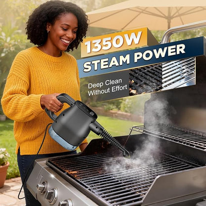 Handheld Steam Cleaner, 3S Fast Heating Pressurized Steamer with Smart Touchscreen, 1350W Portable Steam Cleaner for Home Grout Tile Grease Kitchen Bathroom Car Detailing, Continuous Refill