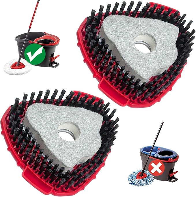 [2026 New Version] 2-Pack Oceda Scrubber Mop Heads for EasyWring 1-Tank System, Stiff-Bristle Brush Head with Built-in Scouring Pad for Deep Cleaning Floors and Tiles