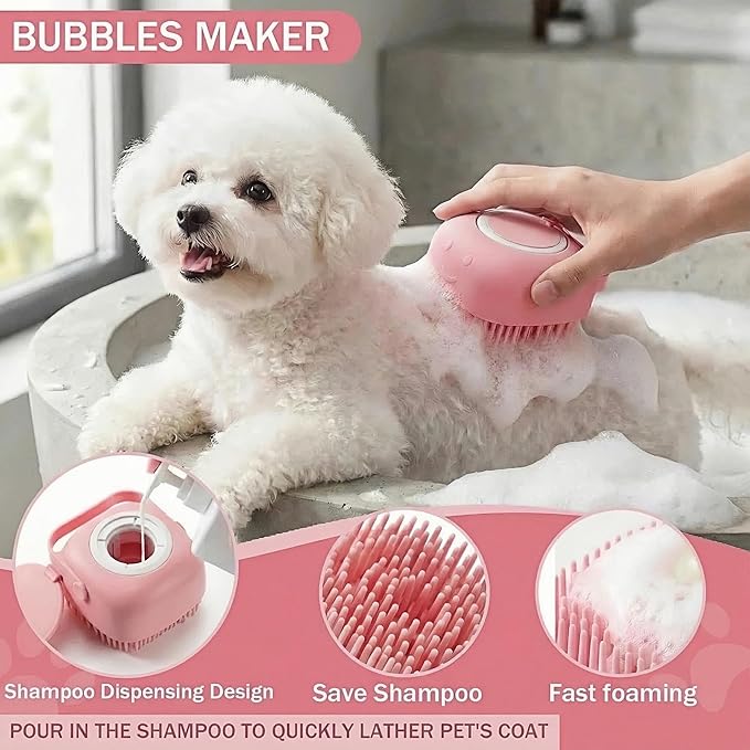 4PCS Dog Bath Kit & Dog Brush Kit for Dogs & Cats - Professional Pet Grooming Tools Set with Shedding Brush, Bath Scrubber, Dematting Comb & Storage Bag - Complete Dog Washing Essentials, Pink