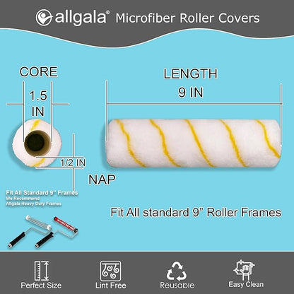 Allgala Paint Roller Covers, 144 Case Pack 9 Inch Shedless Lint Free Painter Roller Covers 1/2 in Roller Naps for Paint Roller Kit for House Painting and Professional Projects