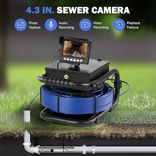ZELCAN Sewer Camera, Drain Camera 100FT with 4.3 in. LCD Screen, Waterproof IP68 Borescope Plumbing with 12 LED Lights with 5300mAh Battery DVR Recorder, Included 32GB Card