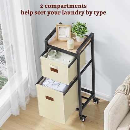 FAVOOSTY Laundry Hamper with Shelf, 70L Laundry Basket Organizer, 2 Section Laundry Sorter for Laundry Room Organization, White