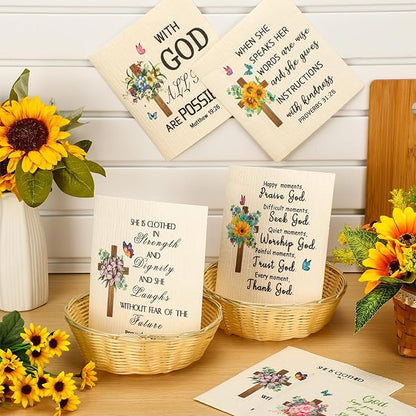 6 Pcs Christian Kitchen Towels Swedish Religious Dish Towels Reusable Bible Verse Cross Dishcloths Wipes Scripture Cleaning Hand Towel Bathroom Christian Gift for Women Inspirational Church