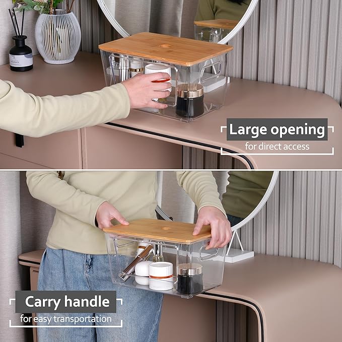 iEGrow 3 Packs Trash Bag Holder,Stackable Trash Bags Dispenser with Bamboo Lid,Extra Large Garbage Bag Holder for Kitchen, Laundry Room,Under Sink Storage Organization