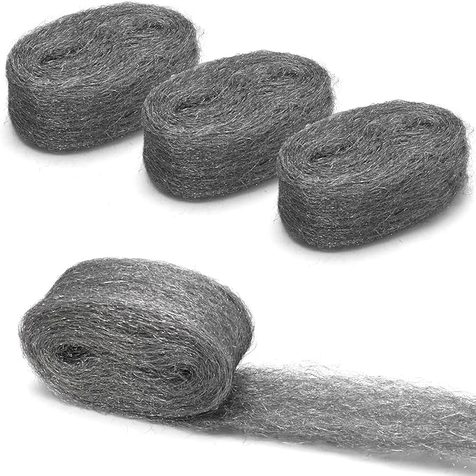 16.4 Inch x 3.54 Inch Steel Wool Fill Fabric, Steel Wool Blend Hardware Cloth Gap Blocker for Hole Wall Cracks Vents (4 Rolls)