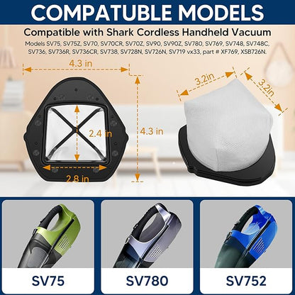 6 Pack Dust Cup Filters Replacement for Shark Cordless Hand Vac SV780 SV75Z SV728N SV726N, Compared to Part # XF769, XSB726N