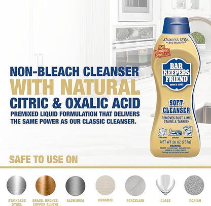 Bar Keepers Friend Soft Cleanser 26 oz + Spray & Foam Multipurpose MORE Spray Cleaner 25.4 oz, Multi Purpose Cleaner Bundle, Removes Grease, Rust Stains, Soap Scum & More in Home & Outdoors