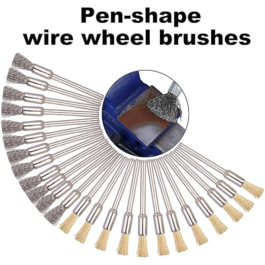 Rocaris 72 Pack Wire Wheel Brushes Set, Brass and Steel Wire Brush Set 1/8" Shank for Rotary Tools Accessories Polish Clean Tools
