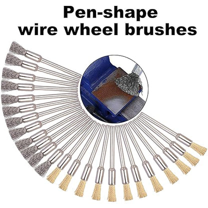 Rocaris 72 Pack Wire Wheel Brushes Set, Brass and Steel Wire Brush Set 1/8" Shank for Rotary Tools Accessories Polish Clean Tools
