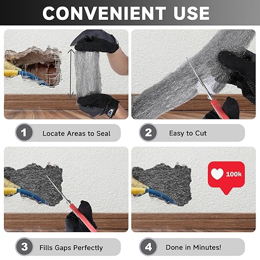 Steel Wool Mice Control, 65FT(1.1LB)#0 Steel Wool, Keep Mouse Away from Holes, Barrier and Gap Filler for Home, Wall, Garden, Kitchen, Pipeline in Garage, Medium