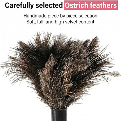 Goaste 2 Pack Ostrich Feather Duster, 15 Inch Fluffy Natural Feather Duster, Soft-Feather Mopping with Plastic Handle, Extensible Ostrich Feather Cleaning Supplies for Keyboard, Home, Car, Office