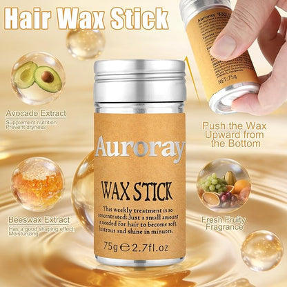 Boar Bristle Hair Brush, Slick Back Hair Brush, Hair Wax Stick and Spray Bottle for Women Men Sectioning Smoothing Parting Flyaways Hairs