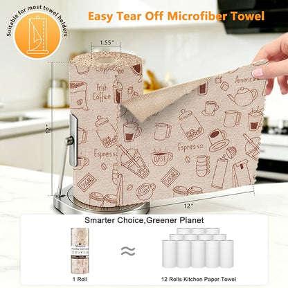 Microfiber Cleaning Cloth Roll, 50 Tear-Away Sheets, Reusable & Washable, Lint-Free, Non-Scratch, Highly Absorbent Barista Towels for Kitchen, Home, Bar, Studio & More, 12x12 in