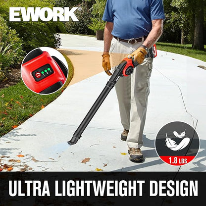 EWORK Leaf Blower Cordless 20V 130CFM & 200MPH Small Electric Leaf Blower with 2x2.0Ah Battery and Fast Charger, Mini Battery Powered Lightweight Blowers for Lawn Care, Leaves, Jobsite