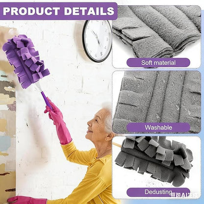 7-Piece Set of Reusable Dusting Brush Refills, Washable Microfiber Dusting Pads, Suitable for Home, Blinds, Cars, Pets, Furniture, Fans, etc. (Assorted Colors, Includes Handle)