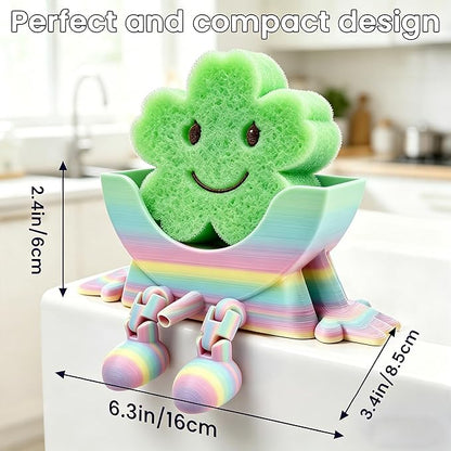 Creative Hanging Sponge Holder with Drainage/Traceless Glue, 3D Printing Countertop Funny Sponge Holders for Kitchen Sink, Keeps Your Sponge Dry & Smiling, for Scrub Daddy Holder (1, Gradient Random)