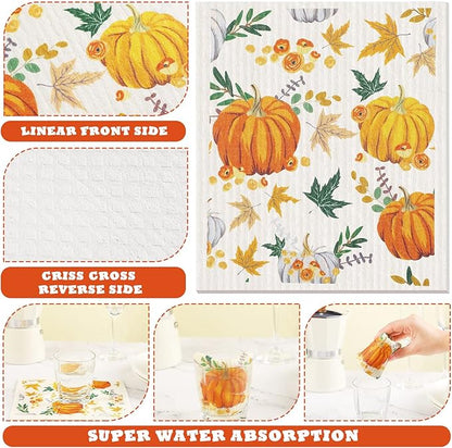 Remagr 6 Pcs Swedish Kitchen Dish Towels Kitchen Cloths Reusable Sponge Cleaning Cloths Absorbent Dish Cloth Quick Drying Washable Cleaning Wipes No Odor Hand Towel (Thanksgiving)