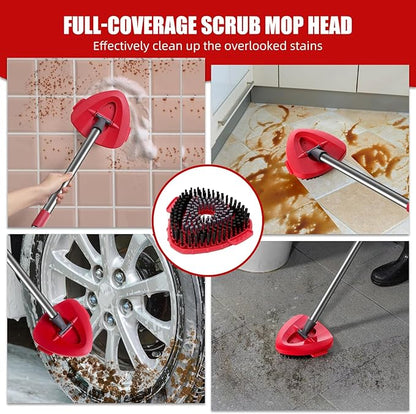 [Wa.IE Jiemi] 2 Pack Full-Coverage Scrub Brush Replace Heads with 1 Mop Base Compatible with OCedar EasyWring 1 Tank Spin Mop, Heavy Duty Floor Cleaning Brush for Bathroom, Kitchen & Shower