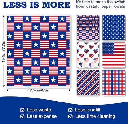 Whaline Patriotic Swedish Kitchen Dishcloths 6 Pack 4th of July Dish Towel American Flag Hand Drying Tea Towel Red Blue Cotton Dishcloth for Independence Day Cooking Cleaning Wipe, 6.7 x 7.5 in