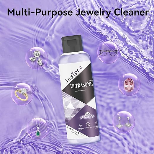 Ultrasonic Jewelry Cleaner Solution for Ultrasonic Cleaner Machine, Professional Cleaning of Jewelry, Diamonds, Gold, Silver, Remove Odors, Discoloration & Stains, Peach Scent, Purple, 8.5oz
