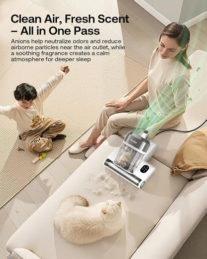 Trucozie Mattress Vacuum Cleaner with 275nm UV-C Light & 149℉ Heat, 16Kpa Powerful Suction Bed Vacuum for Pet Hair & Dander, Smart Dust Sensor, Anion & Aromatherapy, Corded for Bed, Sofa, Couch, White