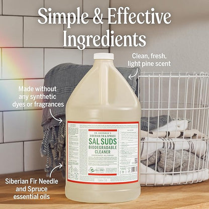 Dr. Bronner's Sal Suds Biodegradable Cleaner (1 Gallon) – All-Purpose Pine Mop Detergent for Floors, Multi-Purpose Household Formula, Dish Degreaser & Laundry Use