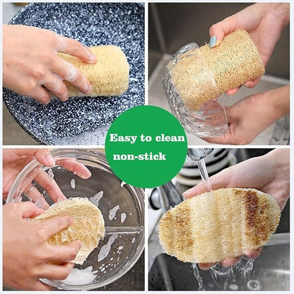 3-Pack Natural Dish Sponge Natural Loofah Sponges – Handheld Kitchen Dish Scrubber for Grease Removal, Plastic-Free Cleaning Tool