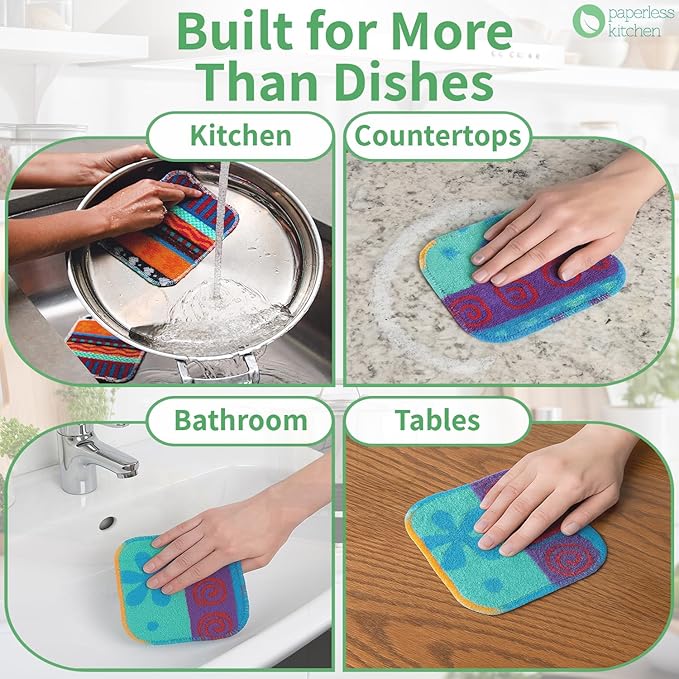 Reusable Dish Scrub Pads (8 Pack) – Non-Scratch Kitchen Scrubbers for Dishes, Pots & Pans – Sponge Alternative, Long-Lasting, Washable & Value Pack