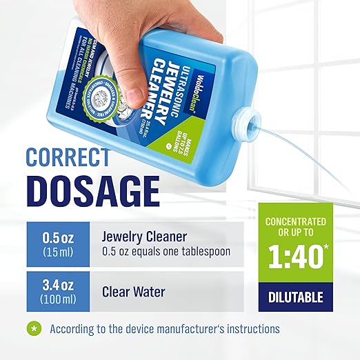 WoldoClean Ultrasonic Jewelry Cleaner Solution - 25.4 Fl Oz Concentrate Makes 8 Gallons for Gold, Silver, Platinum, Diamond Ring, Watch, Chain, Earring and Necklace