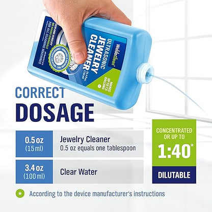 WoldoClean Ultrasonic Jewelry Cleaner Solution - 25.4 Fl Oz Concentrate Makes 8 Gallons for Gold, Silver, Platinum, Diamond Ring, Watch, Chain, Earring and Necklace