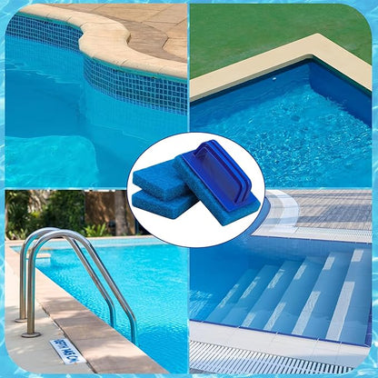 3 Pack Hand-Held Pool Scrub Brush Pool Cleaning Sponge Scrubber Brush Replaceable Scrubbing Scouring Sponge Pad for Swimming Pools Shower Tile Step Corner Liners Walls Sink Spas Tubs Kitchen Bathroom