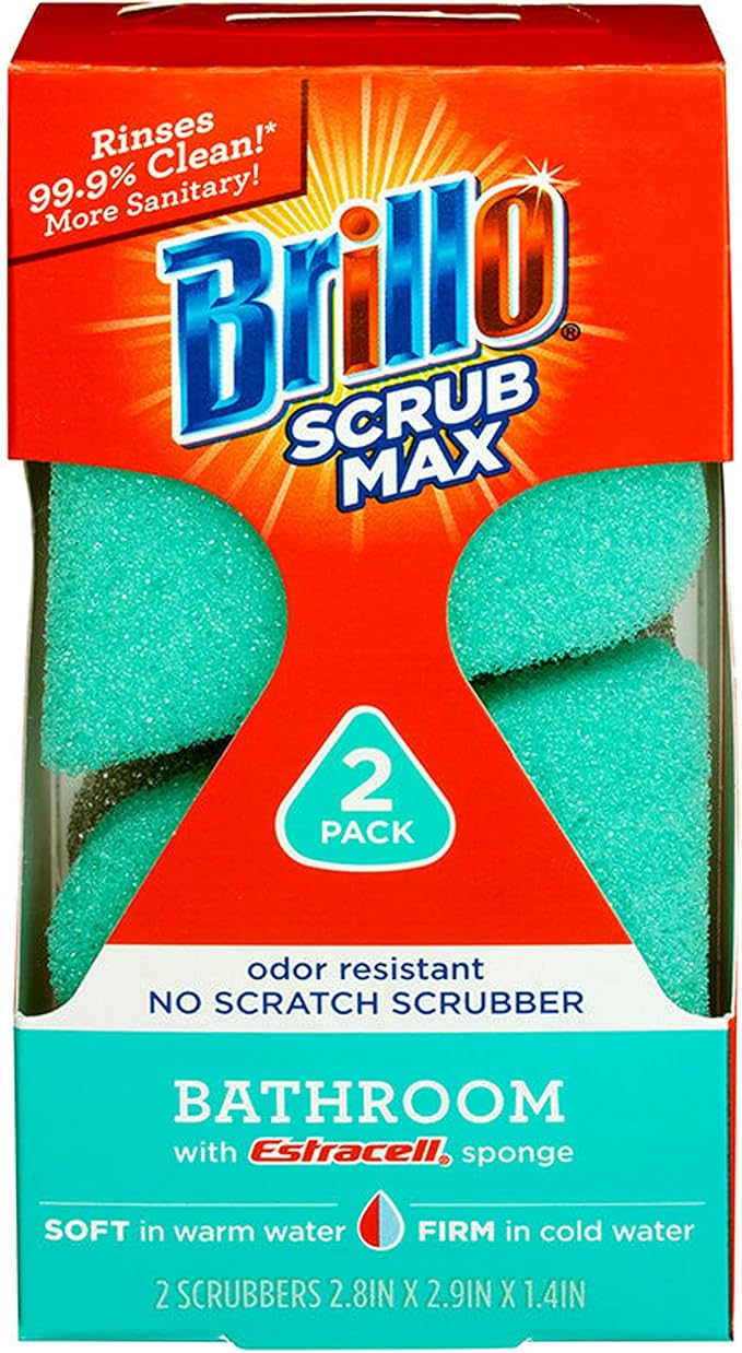 Brillo Scrub Max Heat Activated Sponges, Strong & Long Lasting, Innovative Technology, 2 Count (2 Count (Pack of 1), Bathroom)