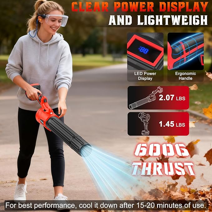 Cordless Leaf Blower for Milwaukee 18V Batteries(No Battery), Handheld Mini Turbo Blowers with 180°Rotatable Head, 6-Speed, Power Display, Battery Powered Blower for Leaves/Dust/Garage/Lawn