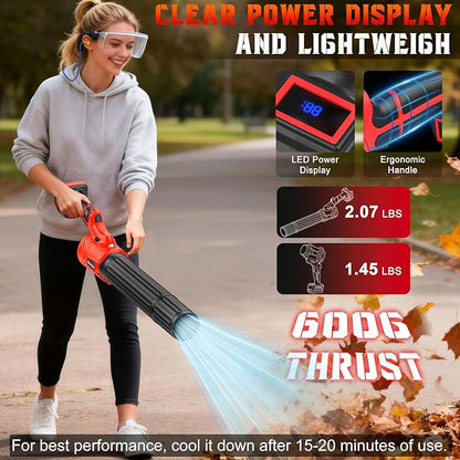 Cordless Leaf Blower for Milwaukee 18V Batteries(No Battery), Handheld Mini Turbo Blowers with 180°Rotatable Head, 6-Speed, Power Display, Battery Powered Blower for Leaves/Dust/Garage/Lawn