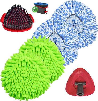 Mop Head Replacement for O Cedar, Spin Mop Replacement Head for Ocedar Easywring 2 Tank System, Mop Heads Includeds 4 Mop Replacement Heads , 1 Spin Scrub Brush & 1 Base