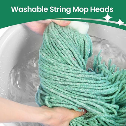 Matthew Cleaning Screw-on Heavy Duty Cotton Wet Mop Replacement Heads(Green, Medium,12 Pack) with 2 Pack Microfiber Cloth for Residential & Commercial Floor Cleaning Use- Fit Standard American Screw