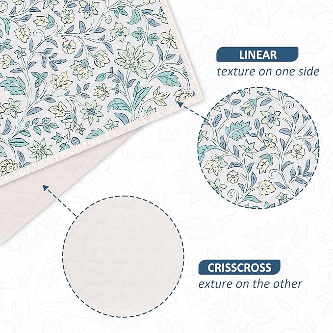 Quera Swedish Dishcloths for Kitchen Blue Botanical Floral Absorbent Cotton Kitchen Dish Towel for Party Home Housewarming Hand Washing Wipes 6.7 x 7.7 Inch, 6Pcs