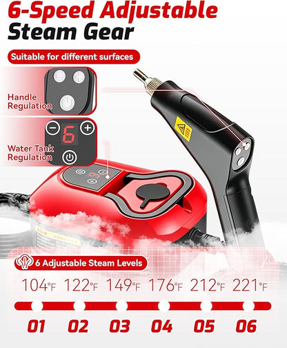 Handheld Steam Cleaner – 2500w Steam Cleaner, 10s Fast Heat, 6 Adjustable Levels, 40.6oz Large Tank, Complete Cleaning Kit, Multi-surface for Grease, Grout, Kitchen, Bathroom, Sofa & Car (White)