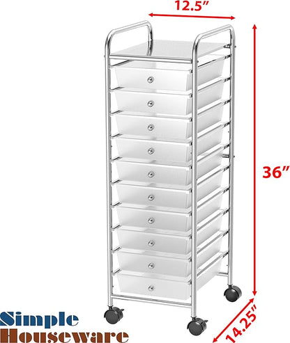 Simple Houseware Utility Cart with 10 Drawers Rolling Storage Art Craft Organizer, Chrome