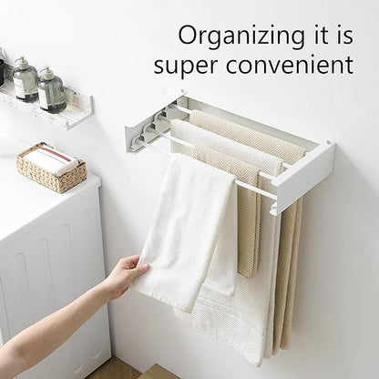 RFOUO Clothes Drying Rack, Laundry Hanger Dryer Rack, Wall Mounted Drying Rack for Laundry, Foldable Drying Rack Indoor Outdoor, 19.7" Wide, 4 Aluminum Rods, 40 lb Capacity (White 19.7")