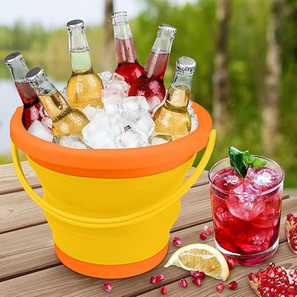 5L Collapsible Car Wash Bucket with Handle, Silicone Ice Bucket for Cleaning, Space Saving Foldable Basin Tub for Beach Sand Gardening Fishing Washing Household Use Storage RV Supplies